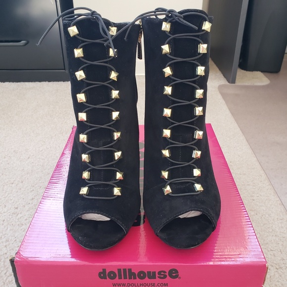 Dollhouse Tantrum Studded Lace-up Peep-toe Booties - Picture 4 of 7